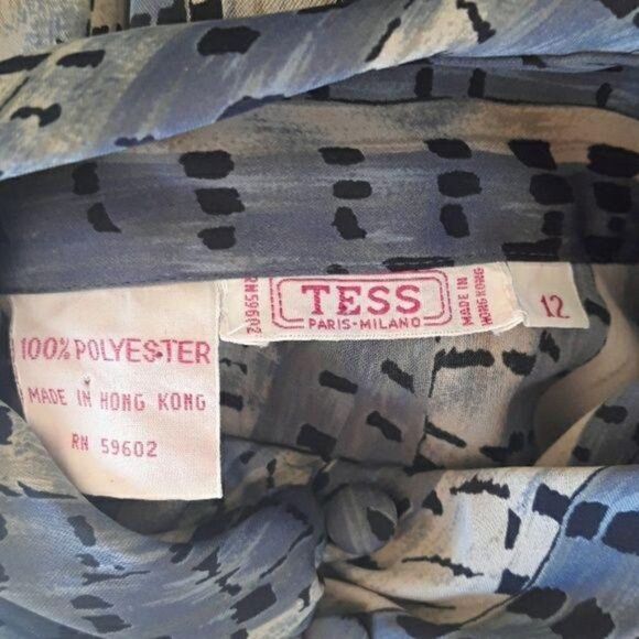 Rare Tess Romeo Renaissance Python Mock Neck Bishop Sleeve Blouse Blue Sz 12 - Picture 3 of 8